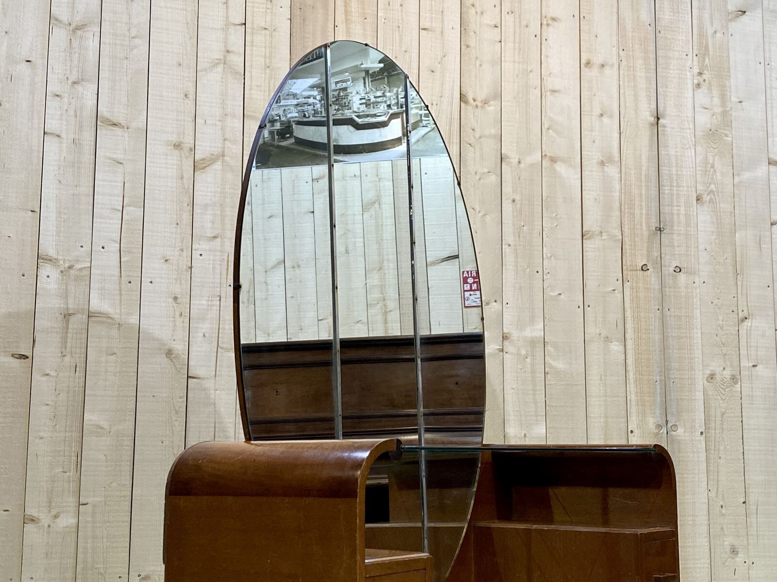 English art deco hairdresser in oak and walnut