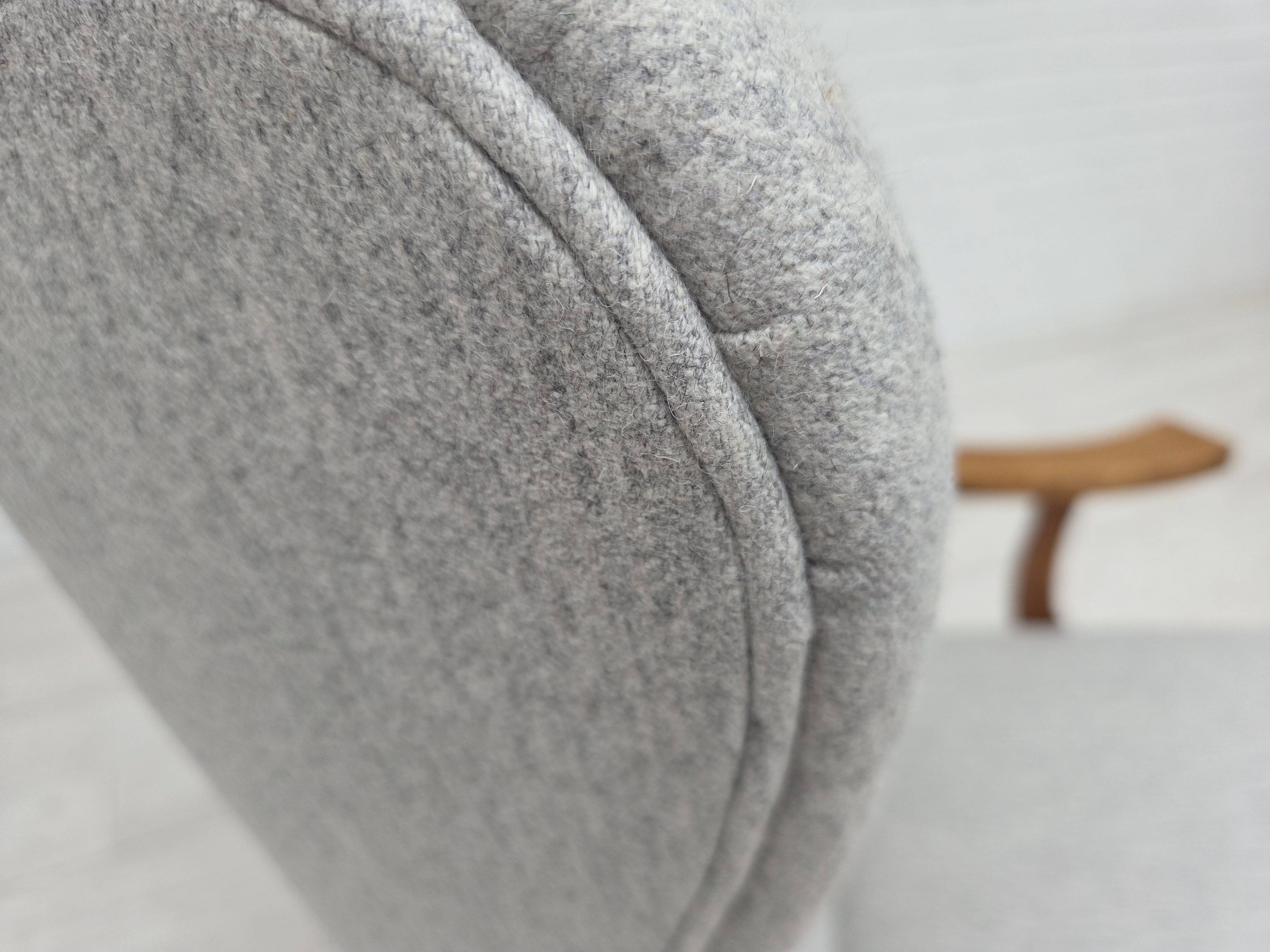 1950s, Danish high-backed armchair, reupholstered, wool, oak wood.
