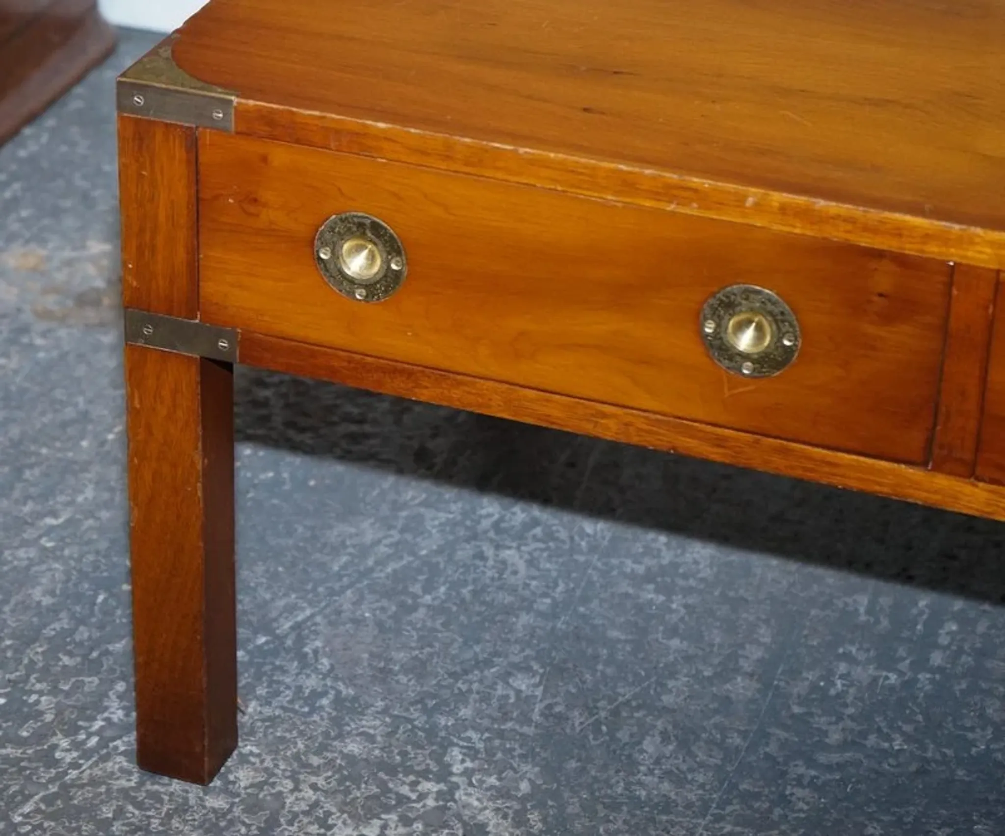 Vintage Military Campaign Coffee Table in Yew Wood and Brass