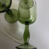Set of 5 XL tulip-shaped blown rosemary green glasses