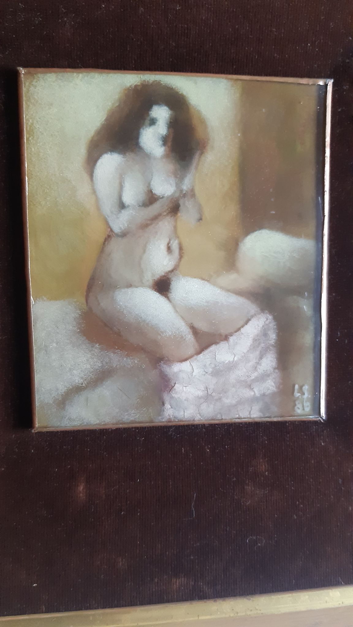 Female nude painting, Painting on copper.