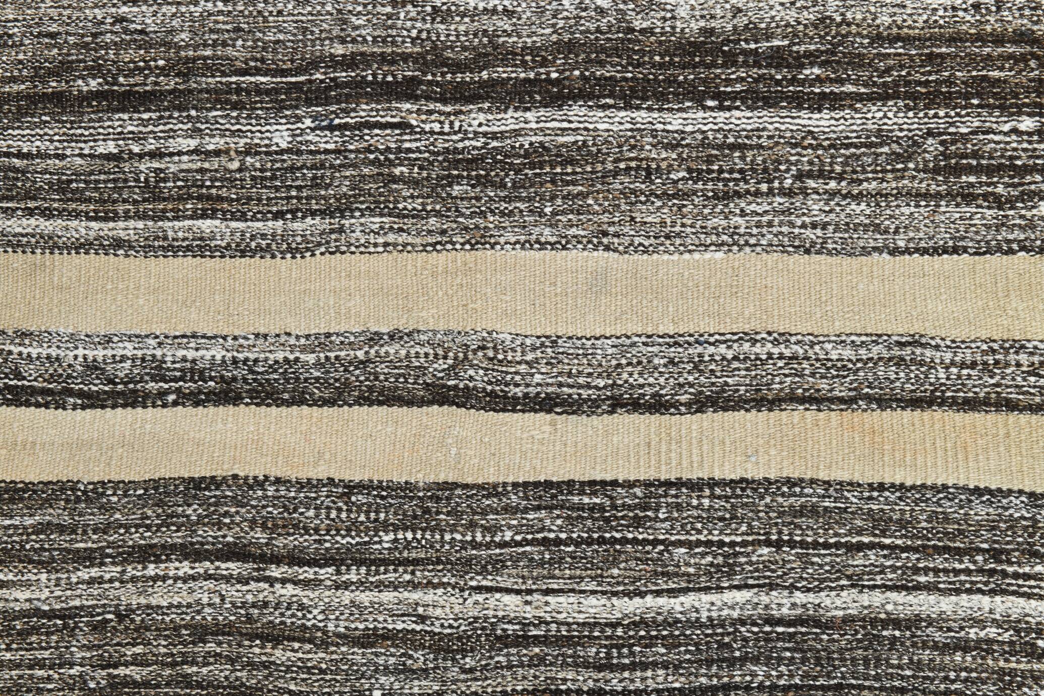 Tapis de couloir Kilim rayé marron crème 2x9, tapis de cuisine, 69x272 cm