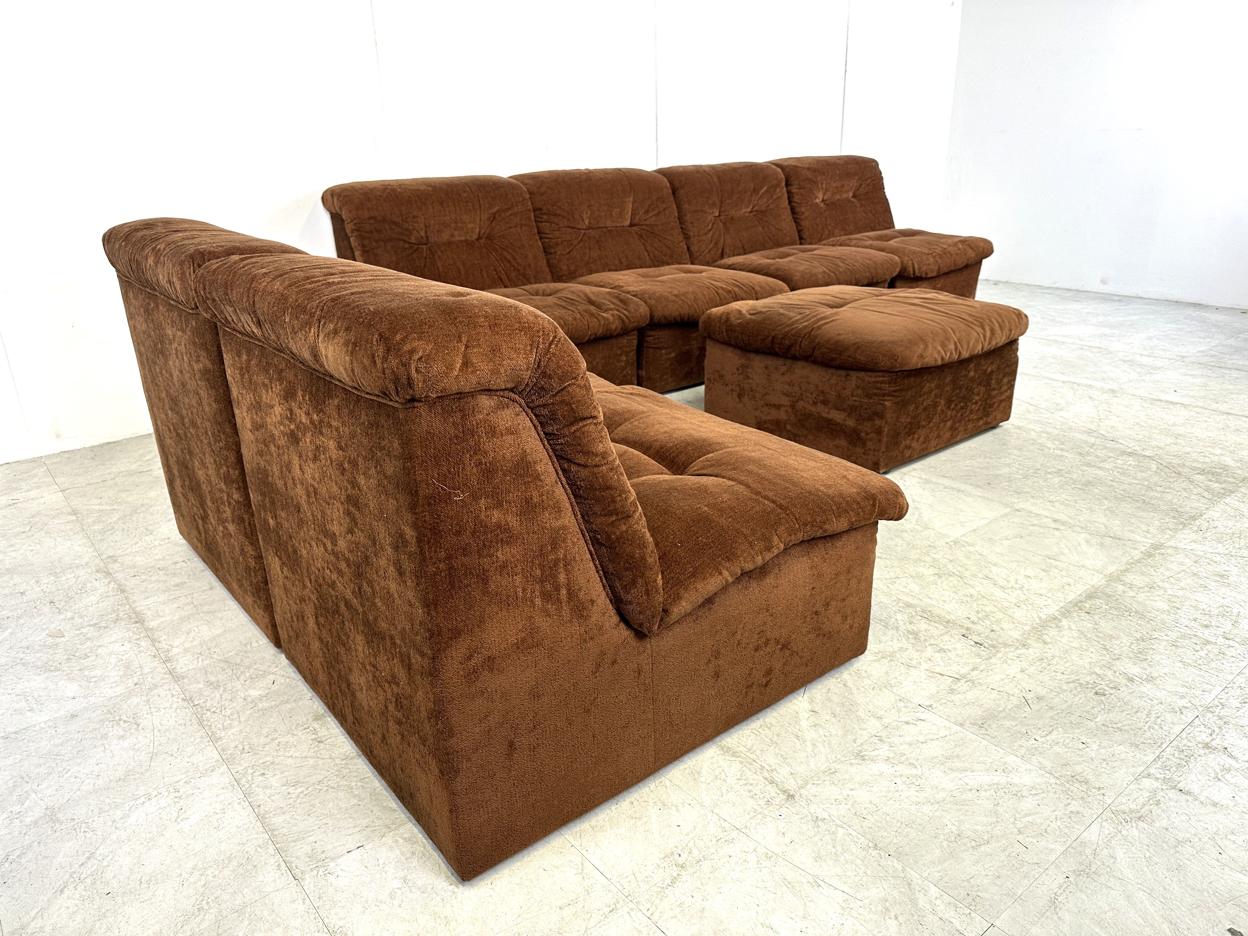 Vintage brown fabric modular sofa, 1970s