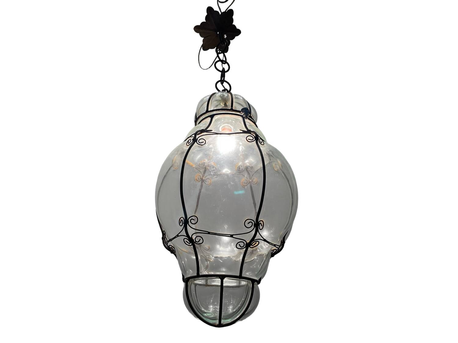 Large Murano Glass Wrought Iron Light Pendant 1950’s