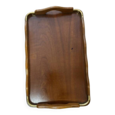 Grand rectangular serving platter in wood and brass from the 1960s