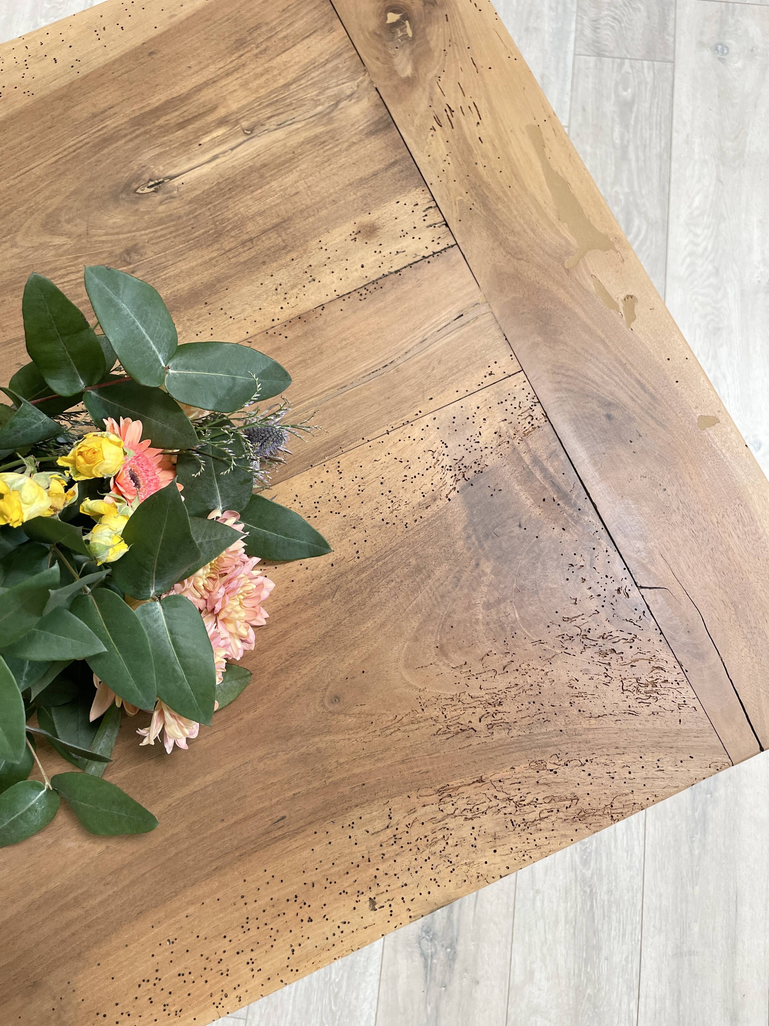 Vintage farmhouse table with spindle legs.