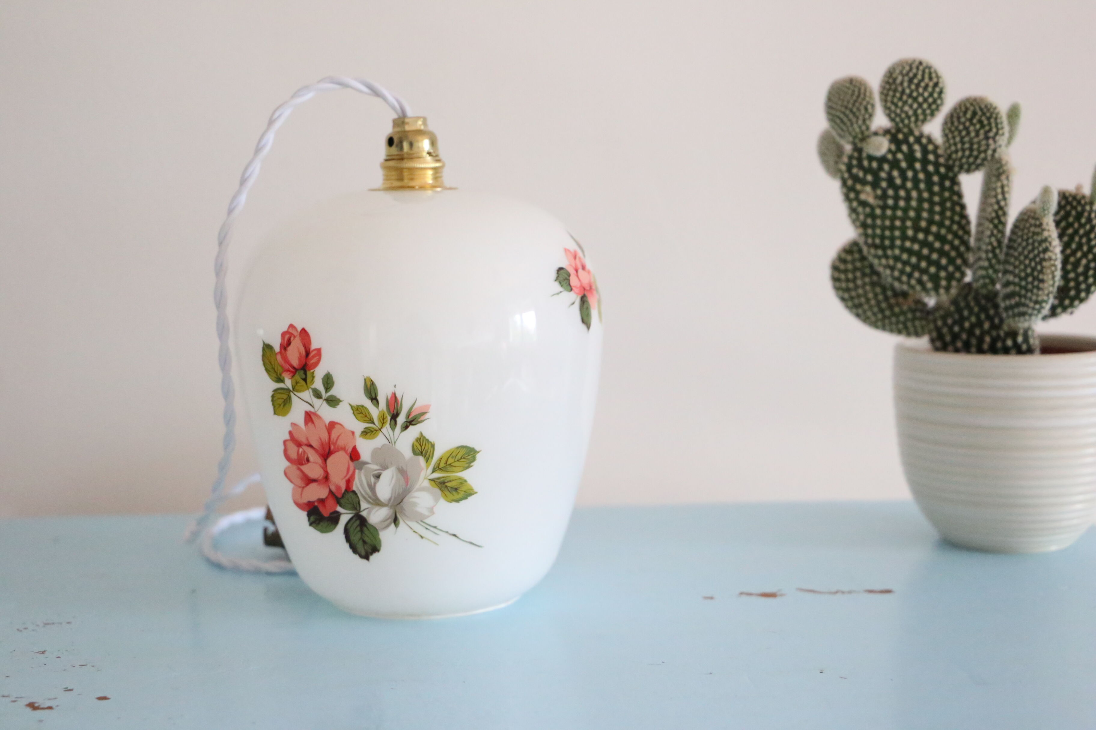 Opaline hanging decorated with roses, 60s, vintage