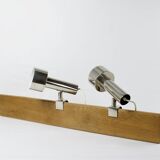 Nickel-plated chrome clip-on spot lamps for string shelf, headboard.