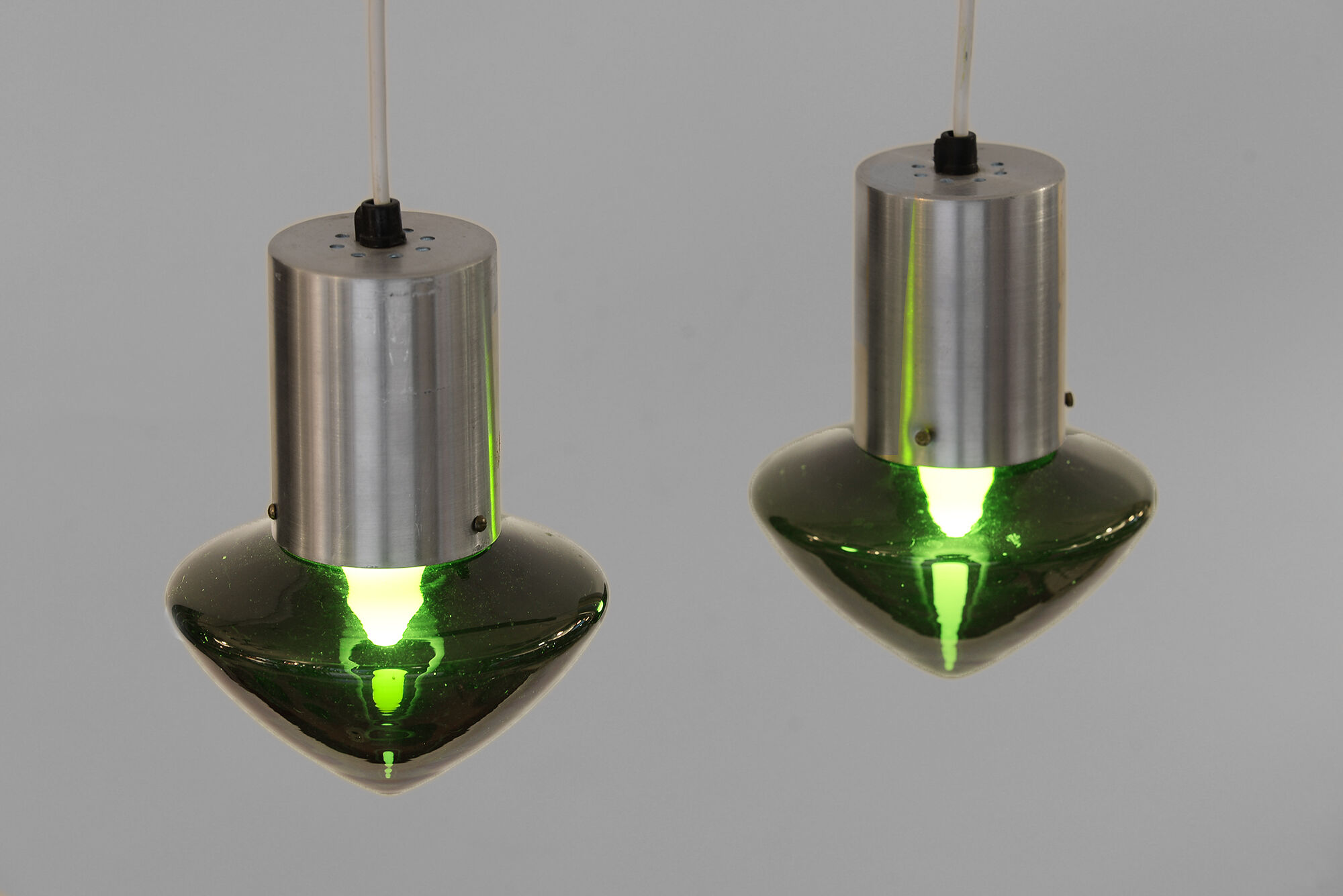Pair of green glass pendant lights Sweden 1960s