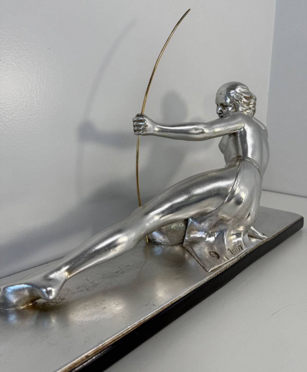 Diana the Huntress Art Deco Silver Leaf Sculpture by Salvatore Melani, 1930