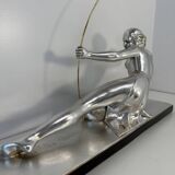 Diana the Huntress Art Deco Silver Leaf Sculpture by Salvatore Melani, 1930