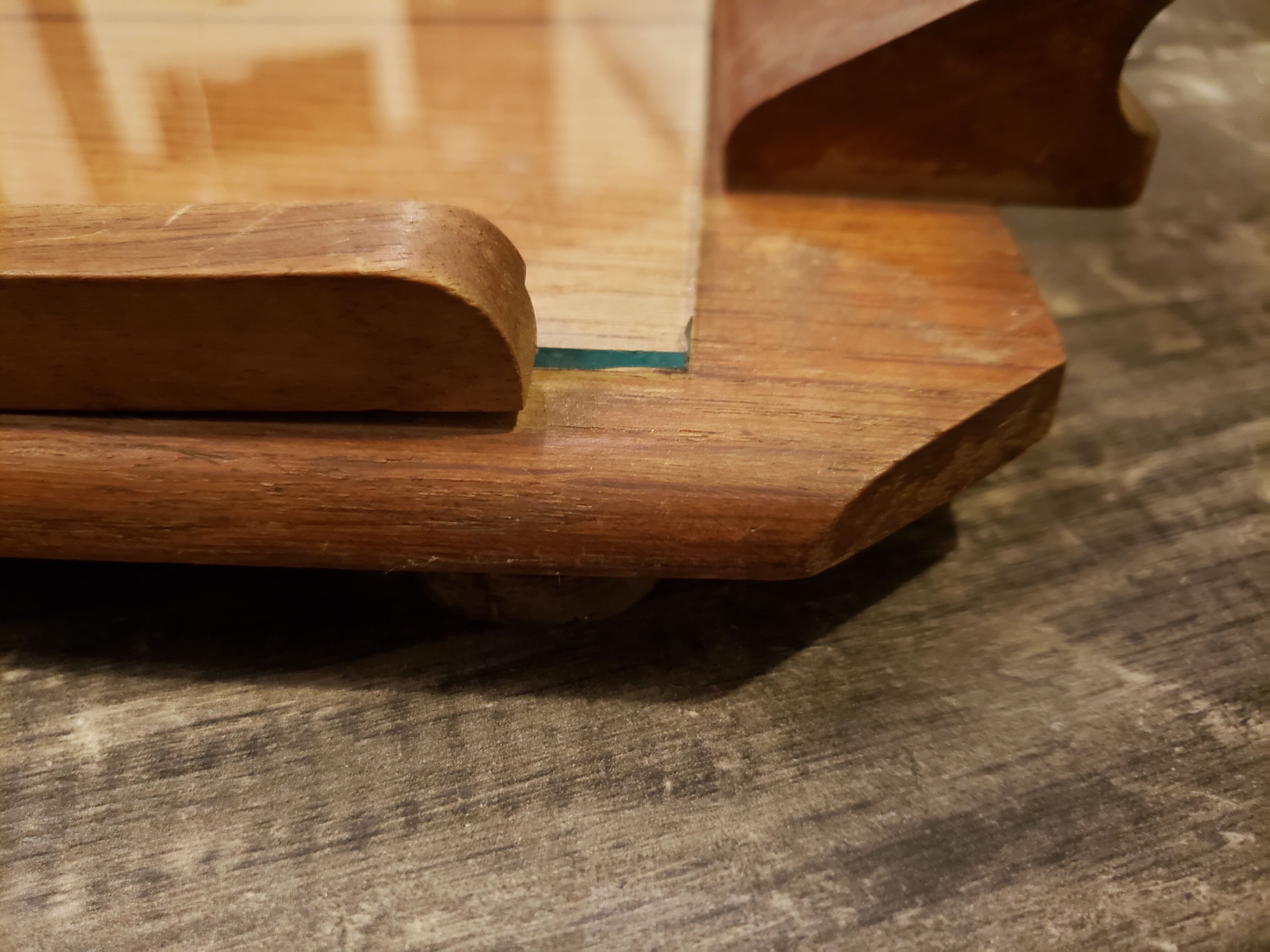 Vintage rectangular wooden serving top with glass plate