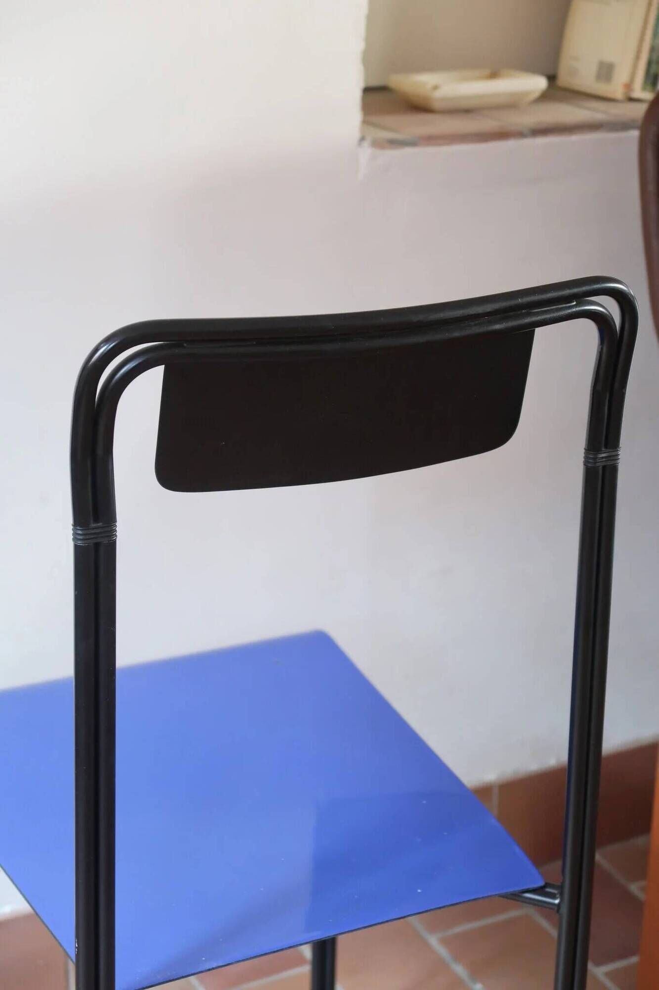 Chair Kaa by Francesco Soro, blue lacquered metal, 1980s
