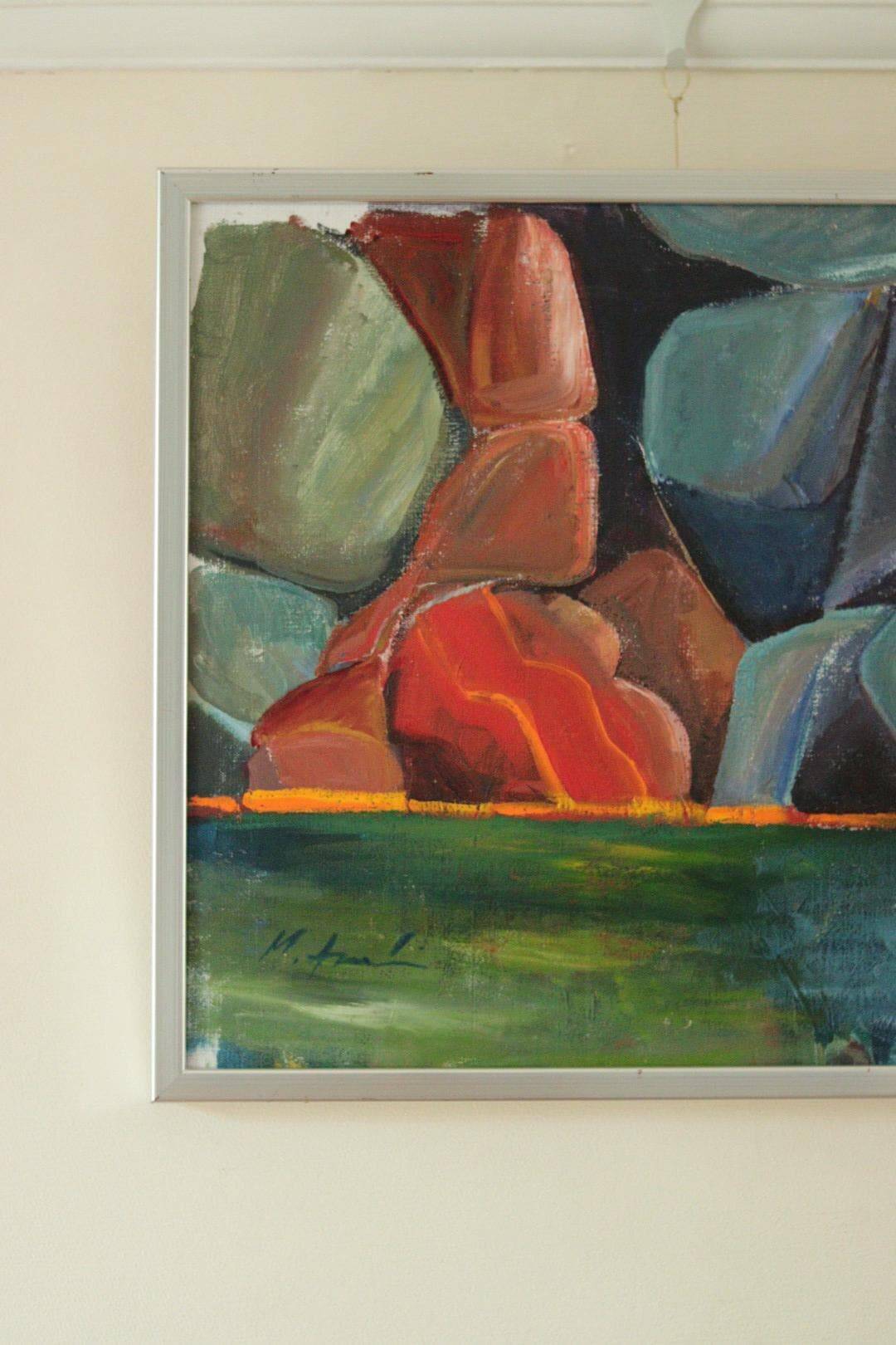 Original Swedish abstract oil painting on canvas "Abstract Rocks"