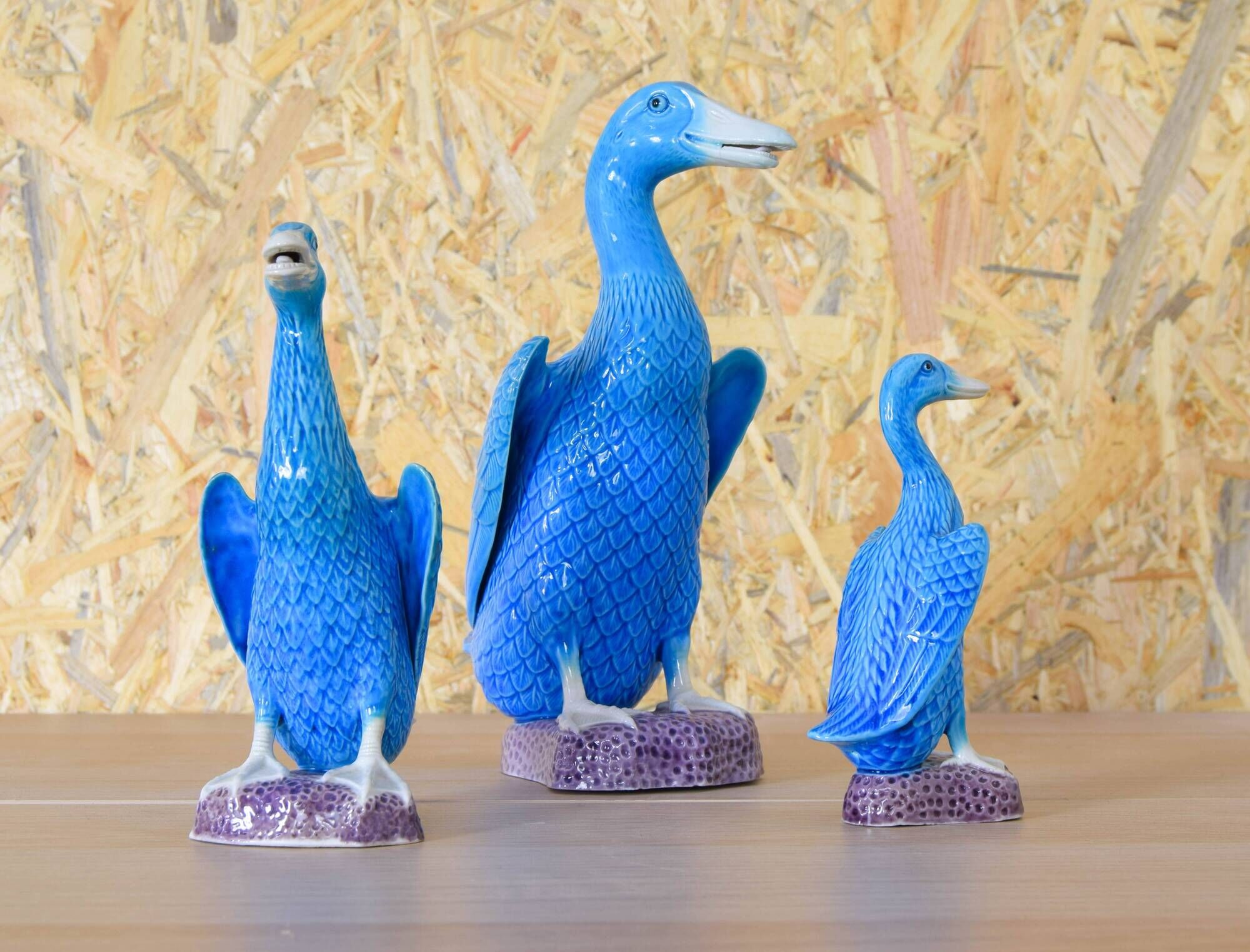 Set of three mid-century turquoise ducks, Chinese porcelain, 1950s