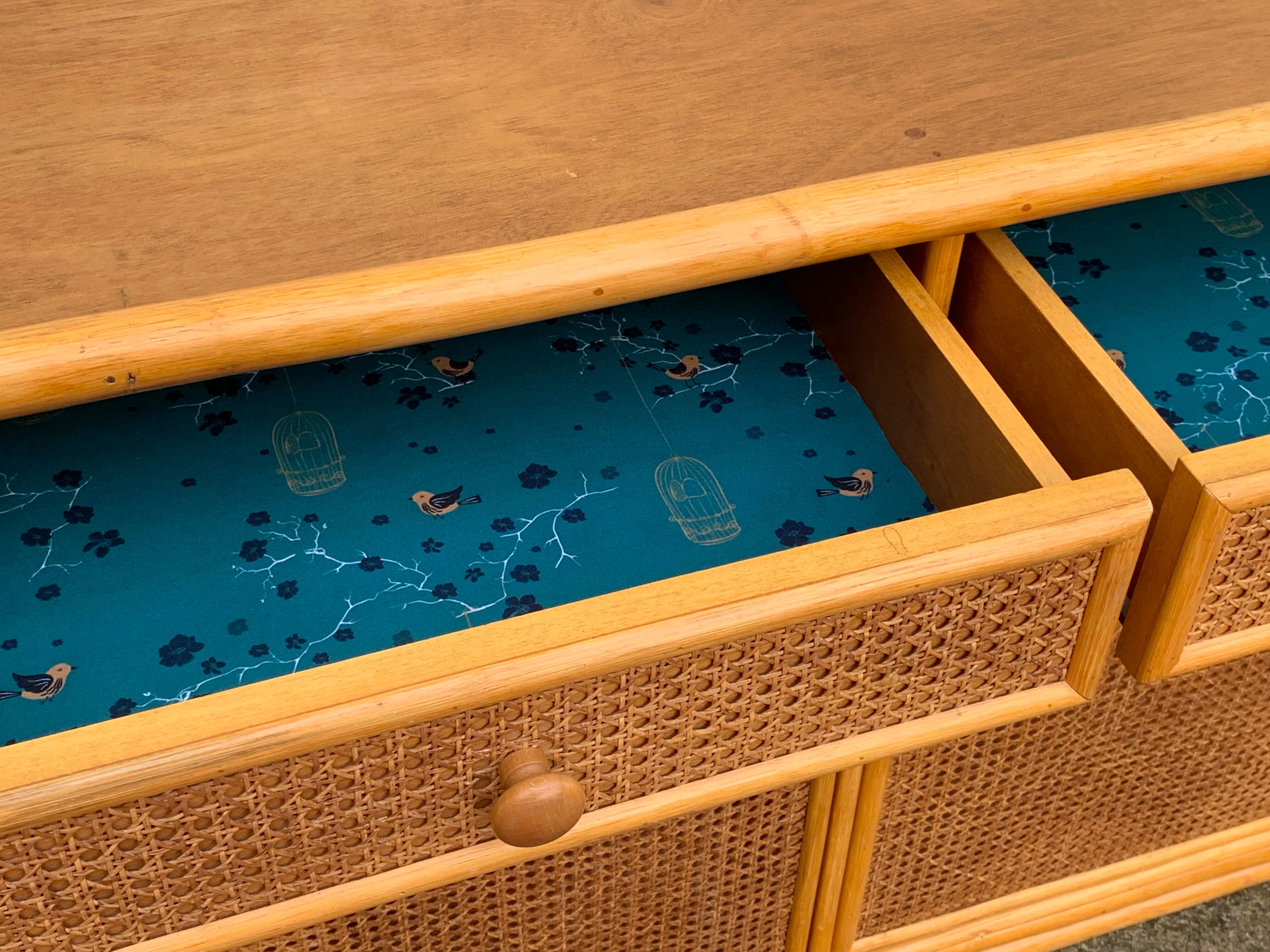 Vintage buffet in bamboo and cannage 1970
