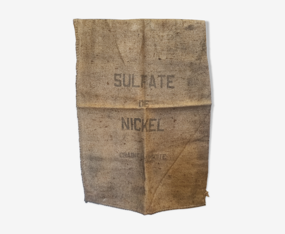 Ancien sac en toile de jute vintage sulfate de nickel Hoboken Belgique 1919
