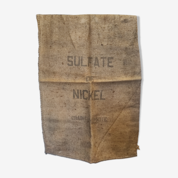 Old bag in vintage burlap nickel sulfate Hoboken Belgium 1919