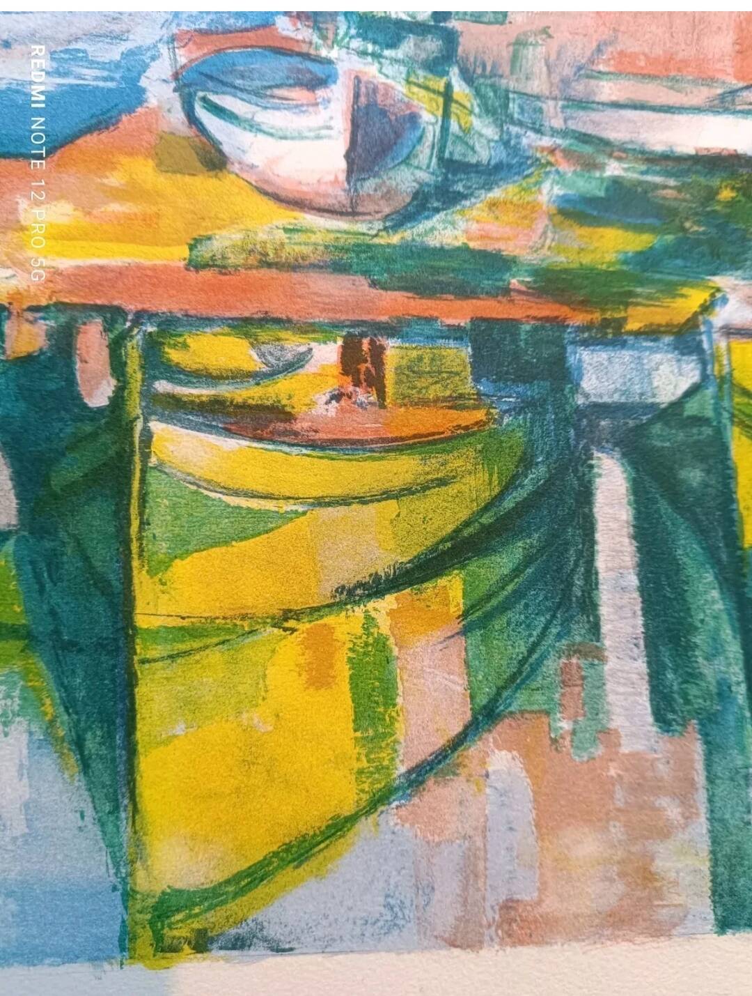 Lithograph José Palmeiro unsigned Spain Marina with boats 50x66 cm