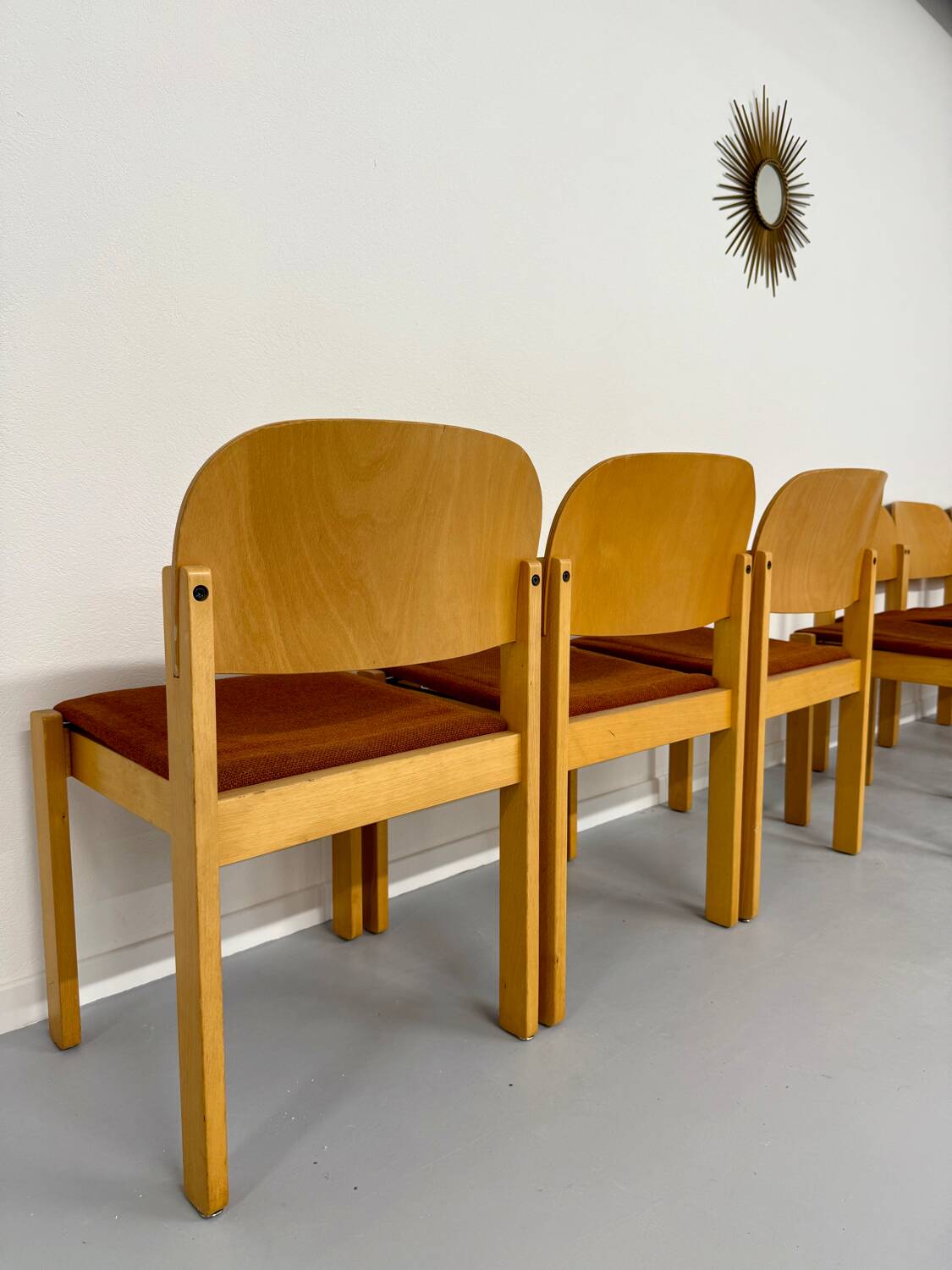 Lot of 8 old Scandinavian design wooden chairs from the 80s vintage