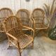 Série de 4 fauteuils rotin vintage