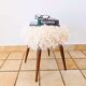 Mid-Century stool with splayed legs in genuine wool