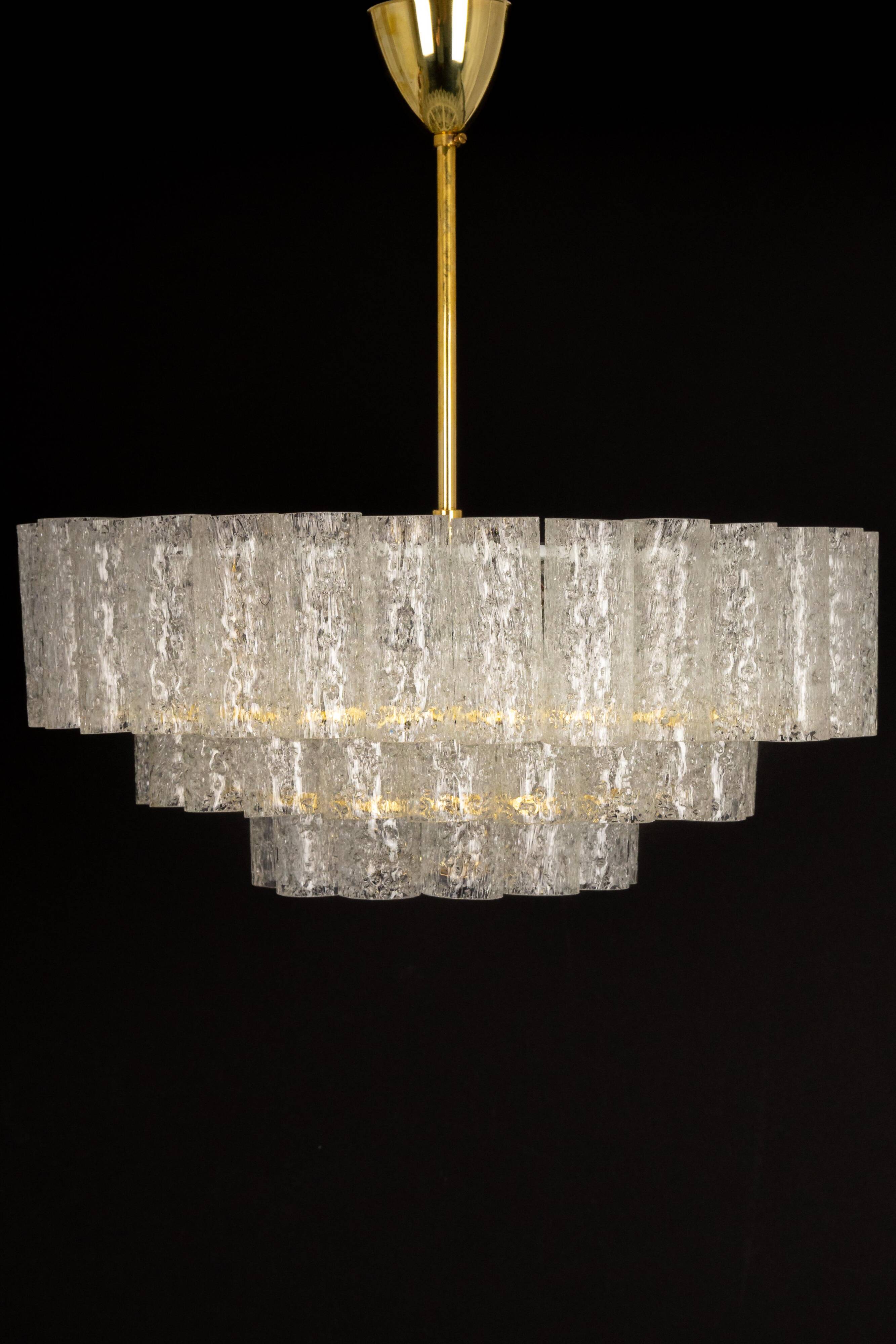 Lustre à tubes en verre glace Murano par Doria, Allemagne, années 1960