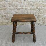 Solid wood stool, carved legs, 60s