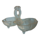 Molded glass salt and pepper service on feet