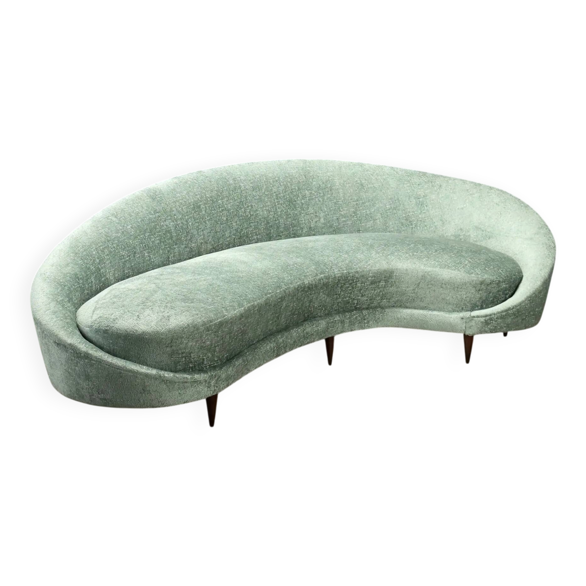 Vintage fabric and beech sofa, Italian design from the 1950s.