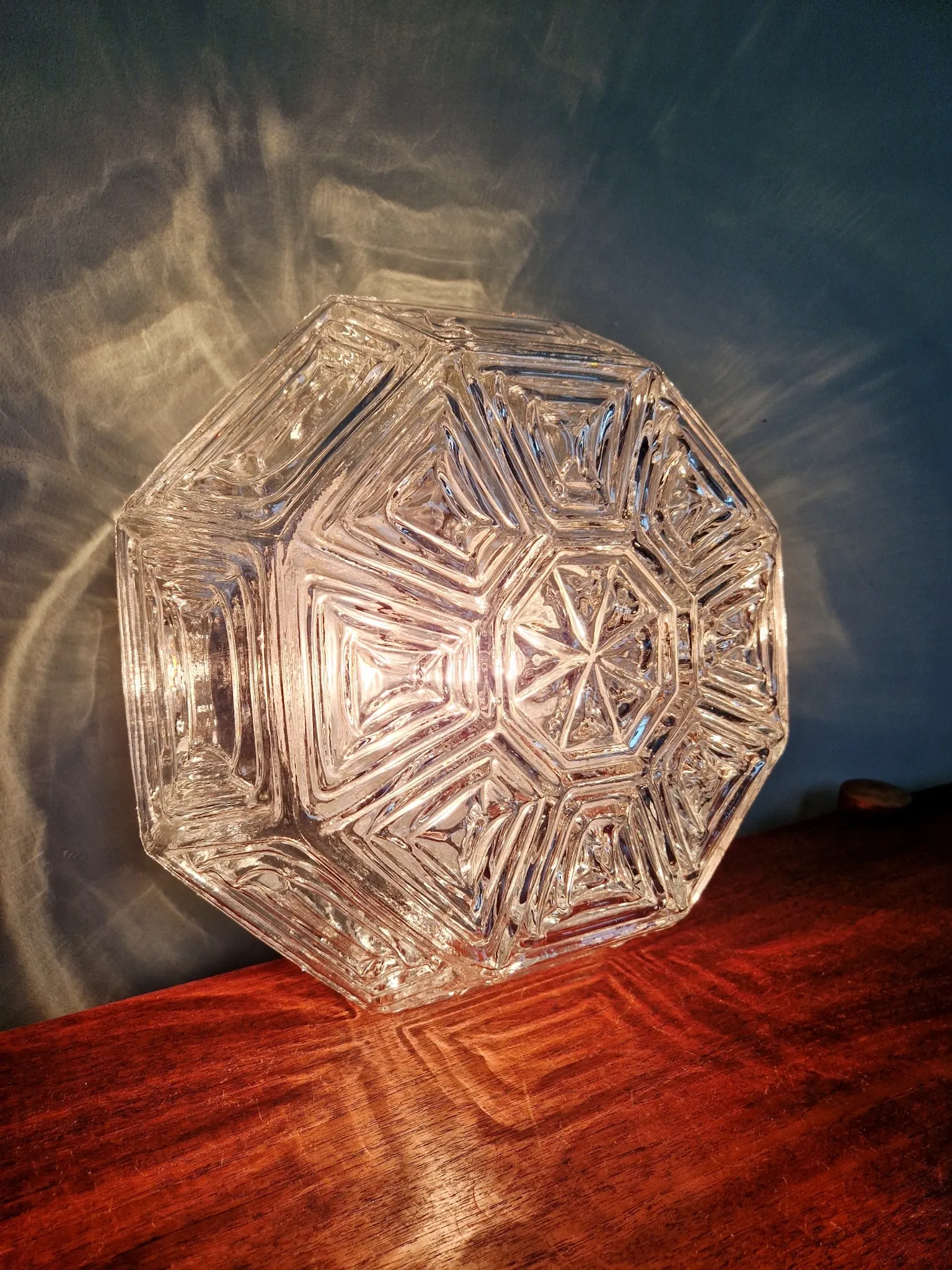 Vintage textured glass ceiling light, geometric patterns, Wila, 1970.