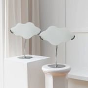 Pair of White Murano Glass Cloud Table Lamps with Chrome Stems, Italy 1980s