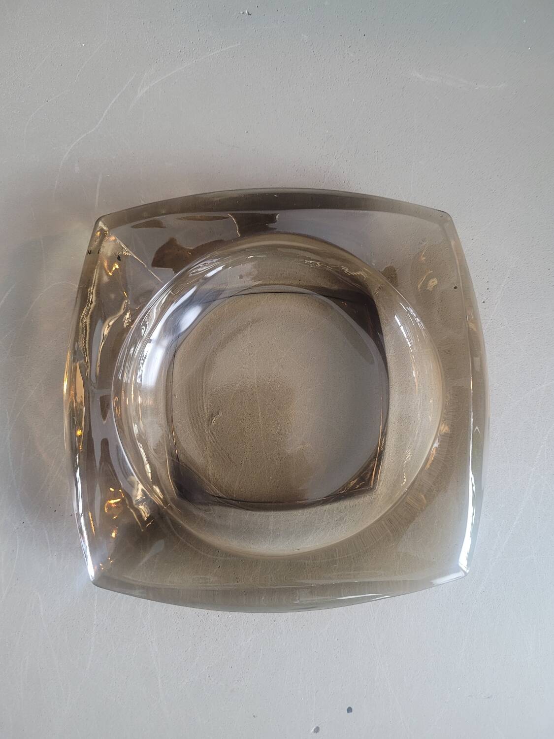 Vintage square smoked glass ashtray