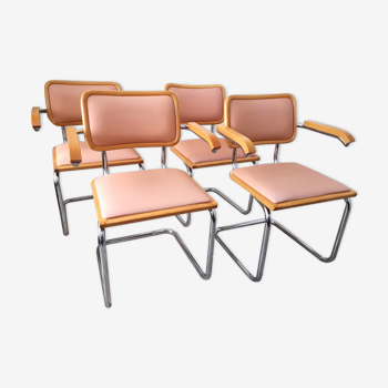 Suite de 4 fauteuils de Marcel Breuer 1980 skaï