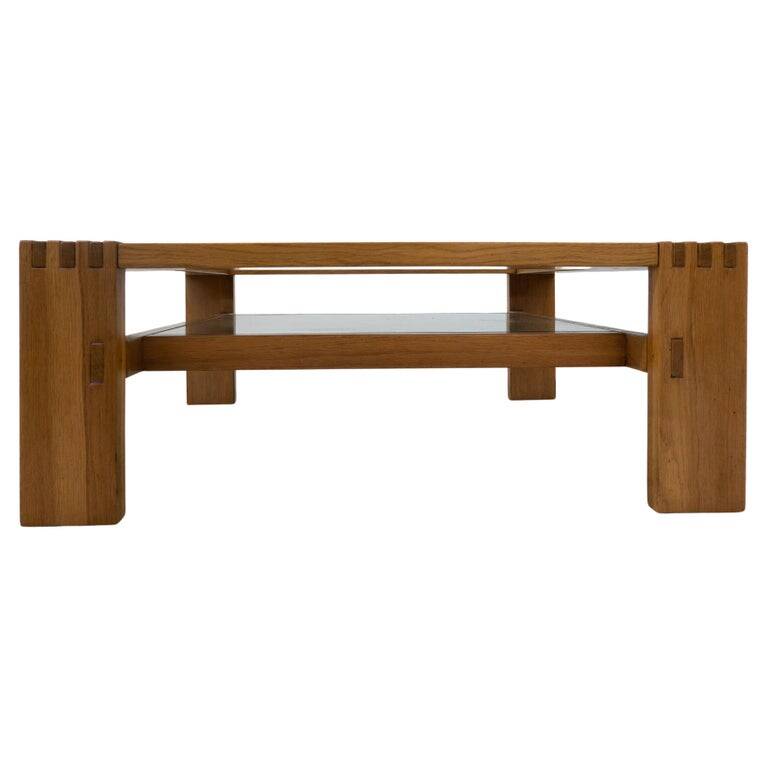 Mid-Century Modern Coffee Table by Guiseppe Rivadossi, Wood and Glass, Italy, 1970s