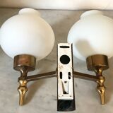 Double brass and opaline wall light