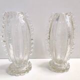 Vintage Pair of Transparent Bullicante Murano Glass Vases by Ercole Barovier
