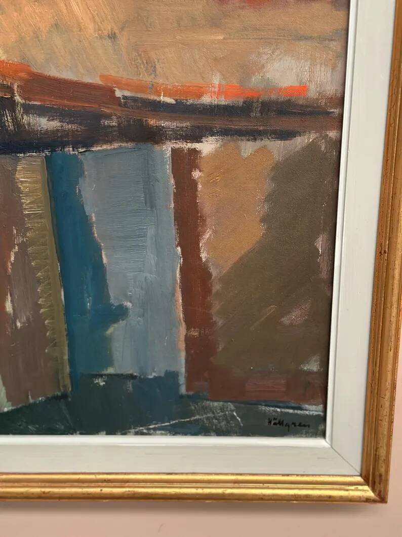 Large Original Swedish Oil on Canvas – “Still Life” by Ingvar Hällgren – Signed – Vintage & Framed – 89 × 42 cm (35" × 16.5")