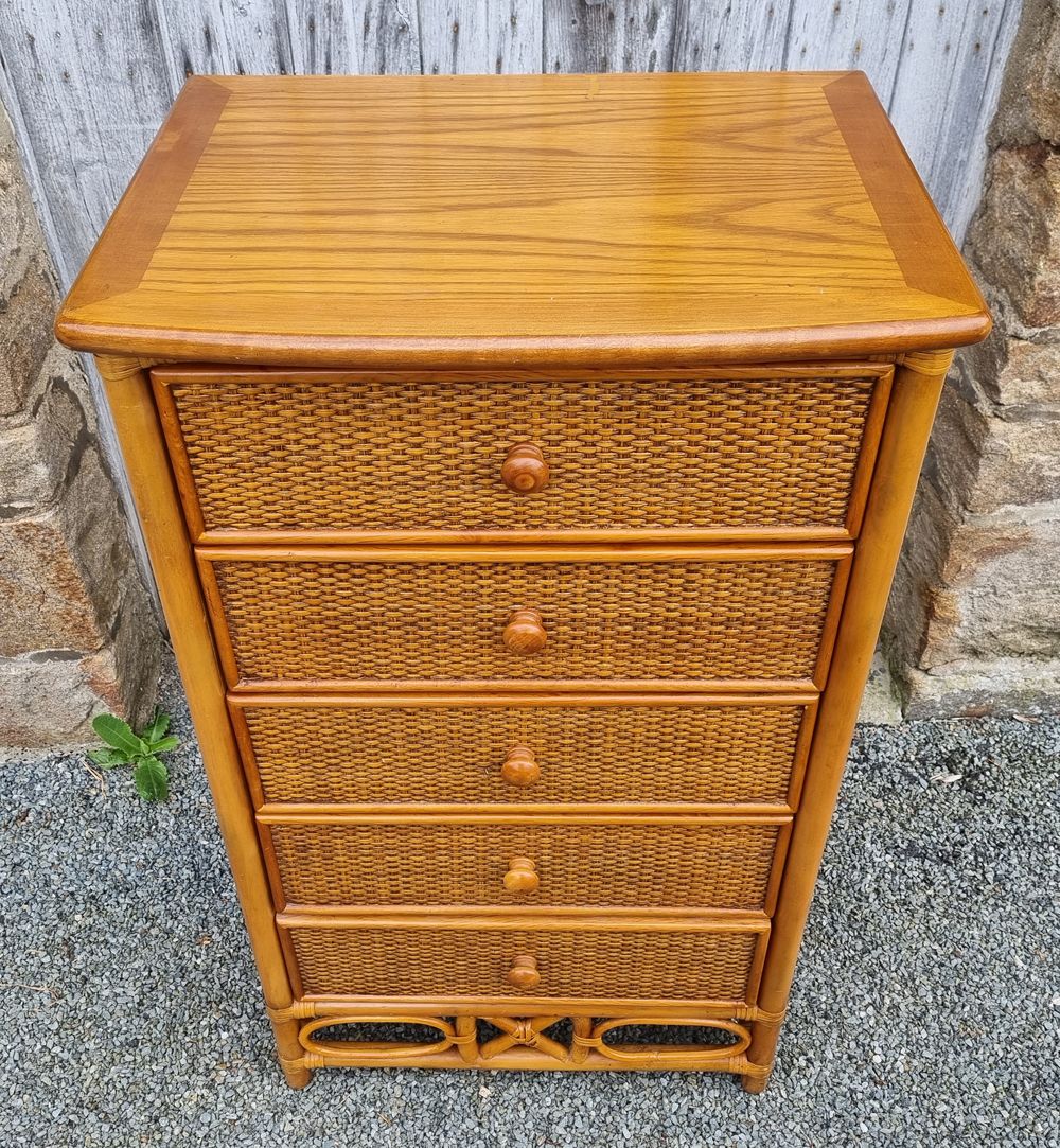 Semainier Maugrion for Roche Bobois, wood and rattan, 80s