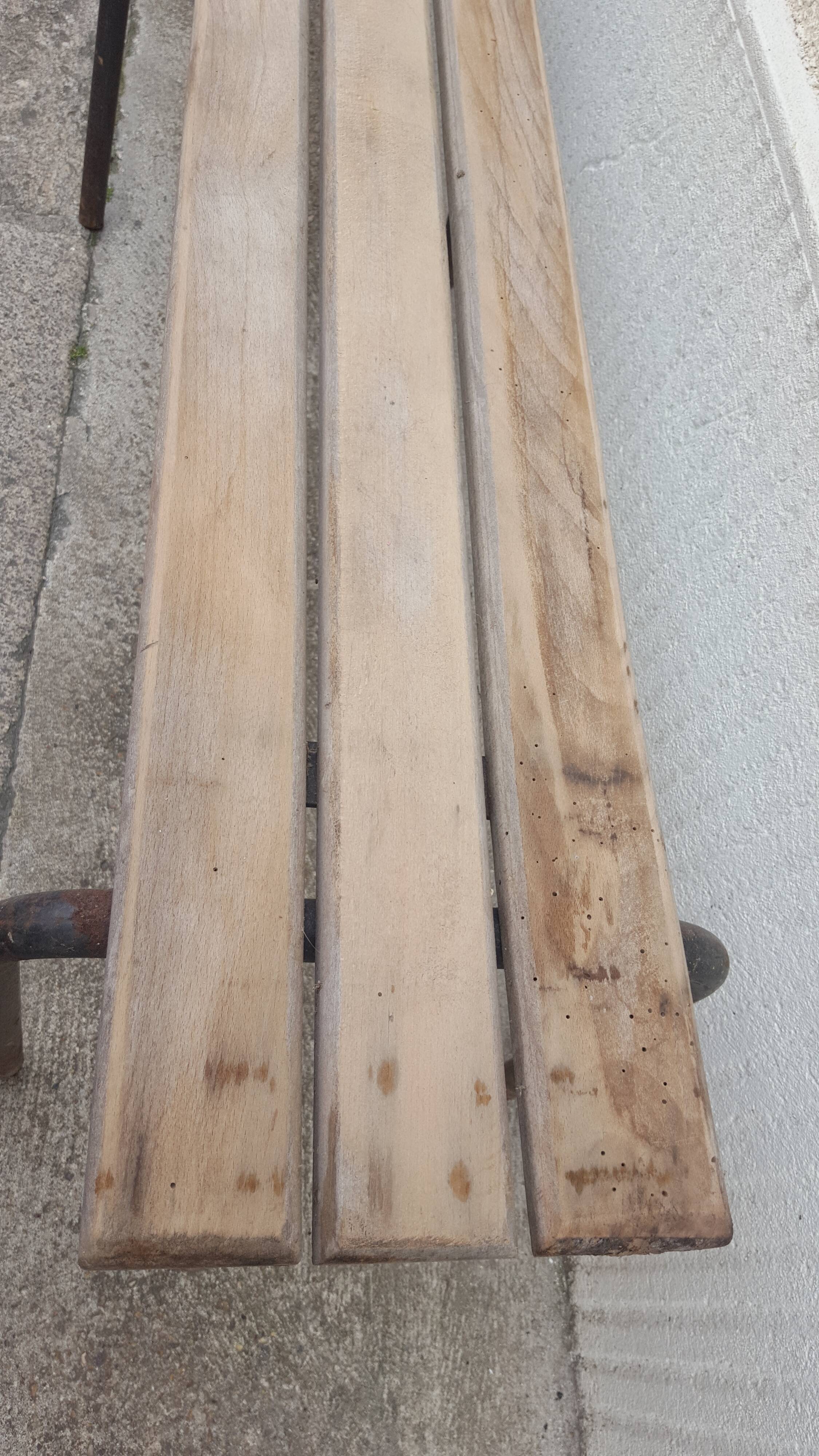 Wooden and vintage metal school bench