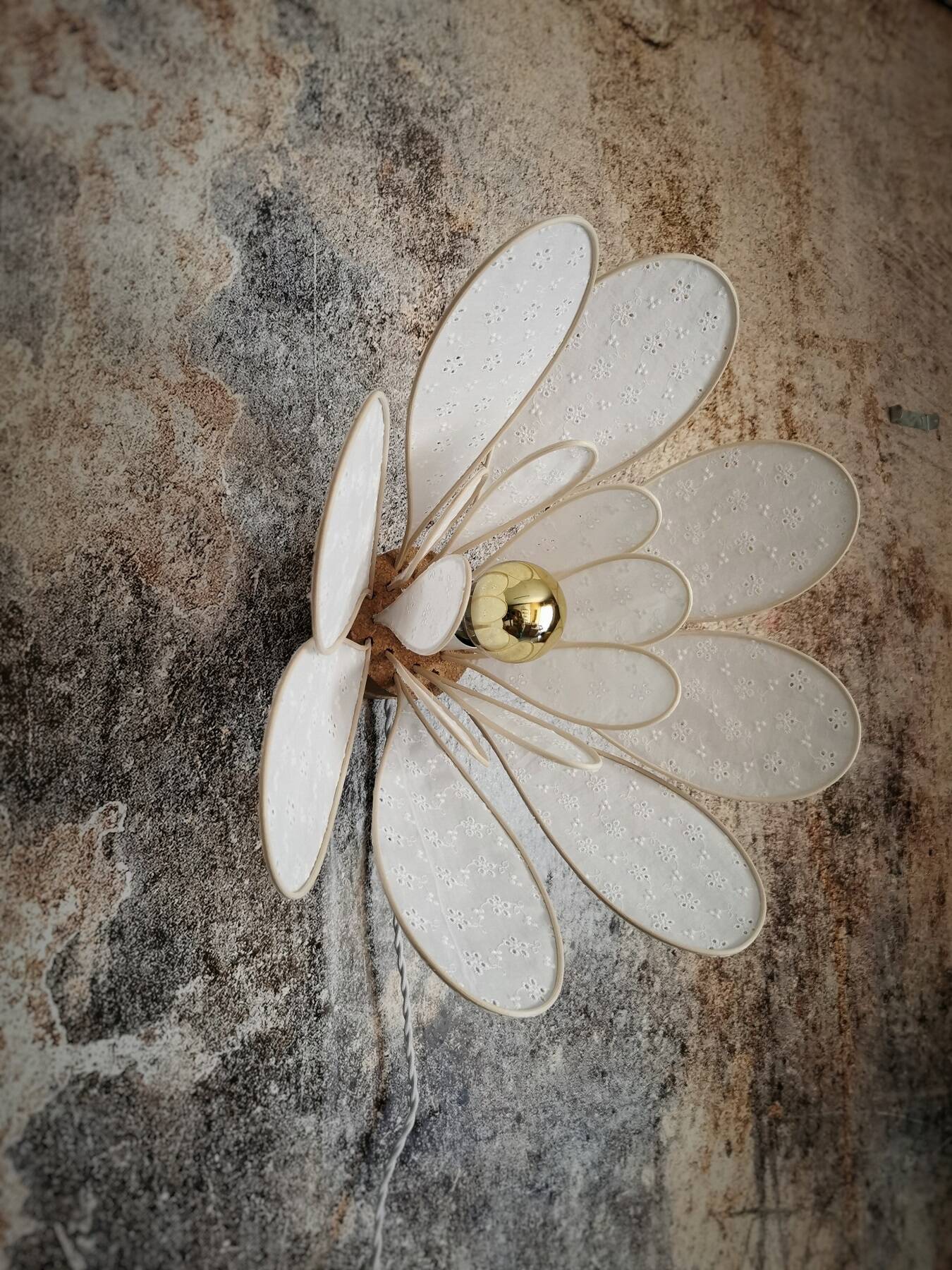 Flower wall light made of rattan petals and English embroidery