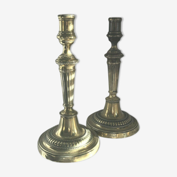 Pair of candlesticks in bronze and brass 18th century Louis XVI era