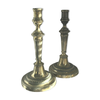 Pair of candlesticks in bronze and brass 18th century Louis XVI era