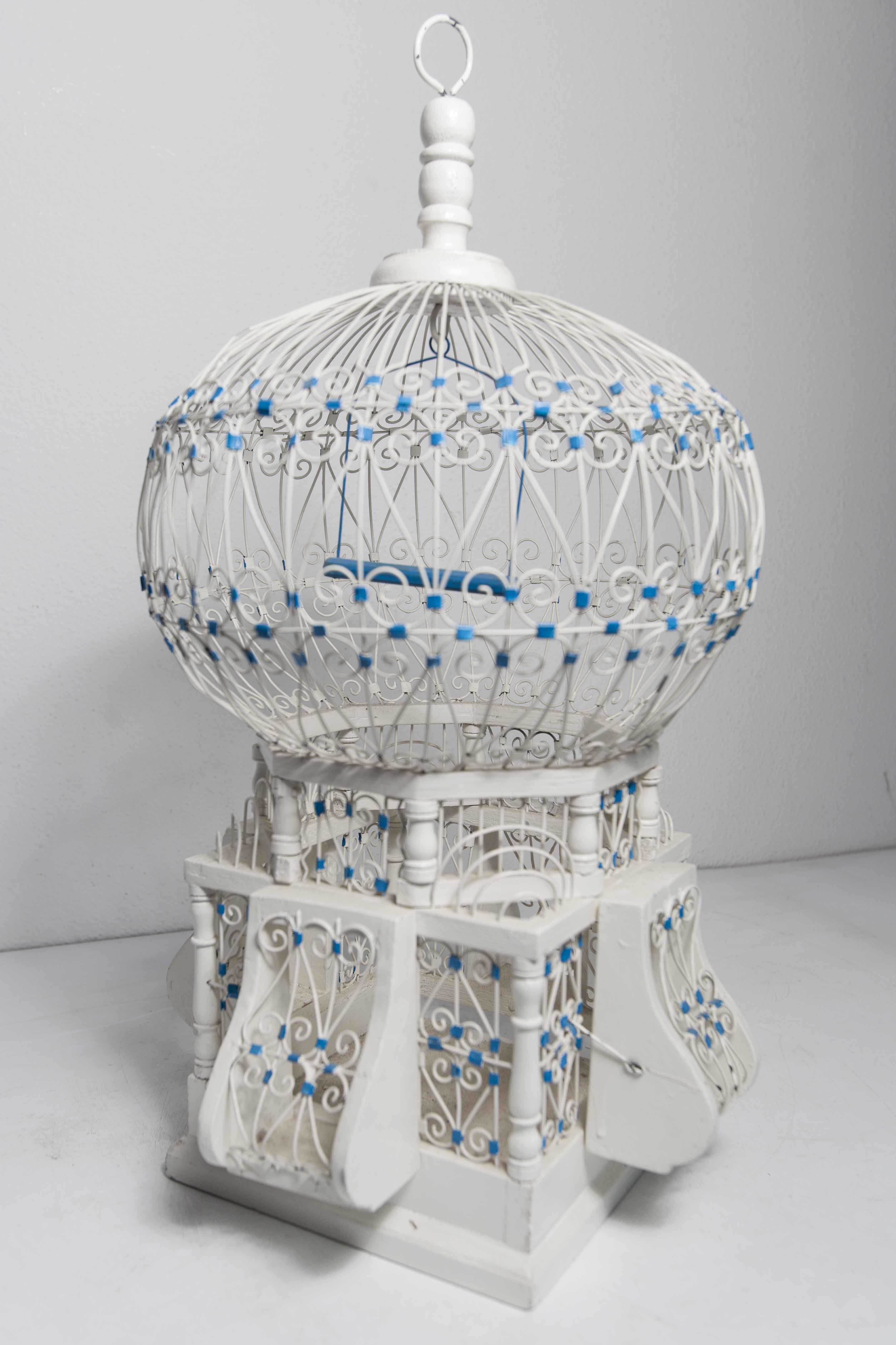 Oriental bird cage 1960 hand-painted wood and metal