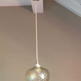 Globe pendant lamp in bubbled amber glass / vintage 60s-70s