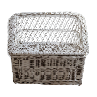 Banquette coffre de rangement fauteuil vintage enfant en rotin osier
