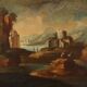 Old painting landscape with figures, oil on canvas, 18th century
