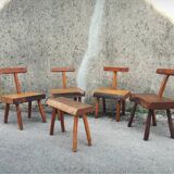 Chaises brutalistes artisanales, France, 1960s, lot de 5