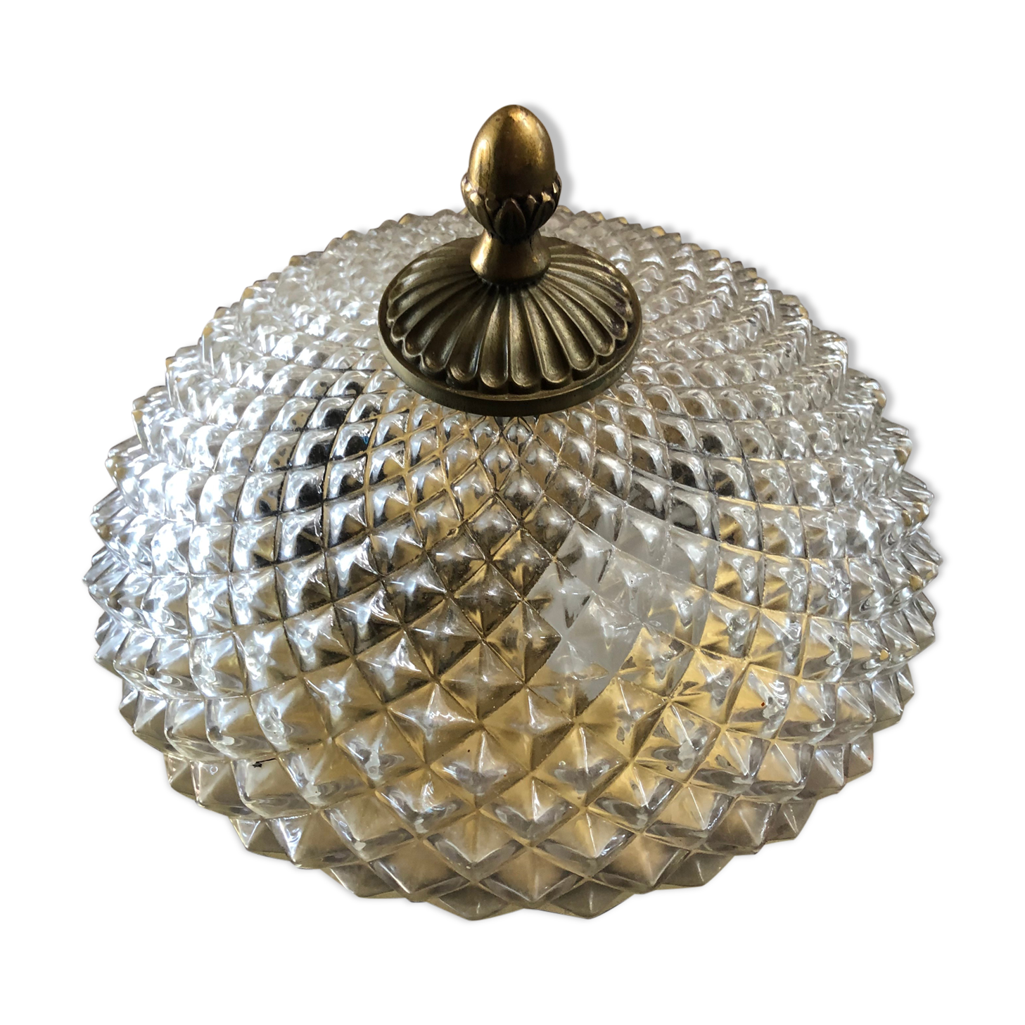 Old Wall Lamp Molded Glass + Support Gilded Metal Vintage