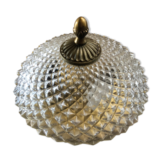 Old Wall Lamp Molded Glass + Support Gilded Metal Vintage
